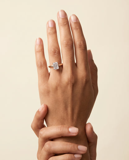 The Isolde Petite Knife Edge Solitaire Emerald Cut Engagement Ring Setting in 14K Rose Gold