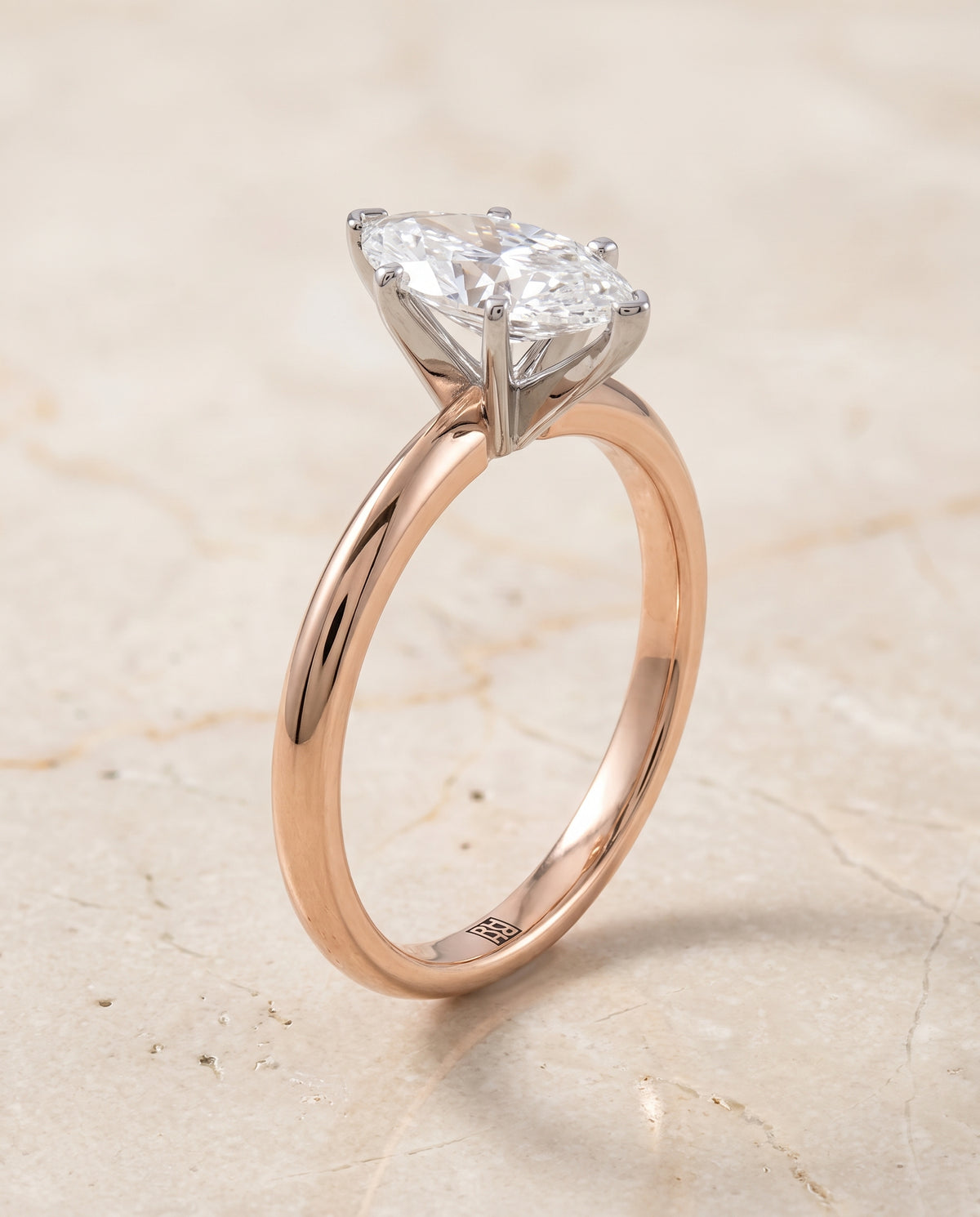 The Isolde Petite Knife Edge Solitaire Marquise Engagement Ring Setting in 14K Rose Gold