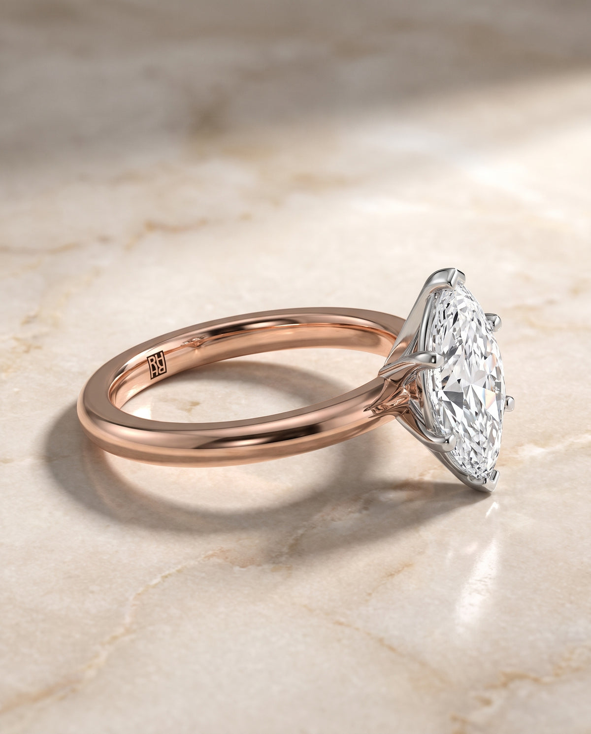The Isolde Petite Knife Edge Solitaire Marquise Engagement Ring Setting in 14K Rose Gold