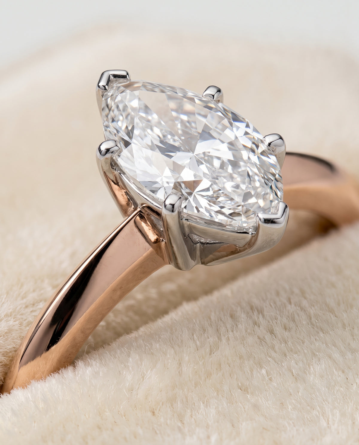 The Isolde Petite Knife Edge Solitaire Marquise Engagement Ring Setting in 14K Rose Gold