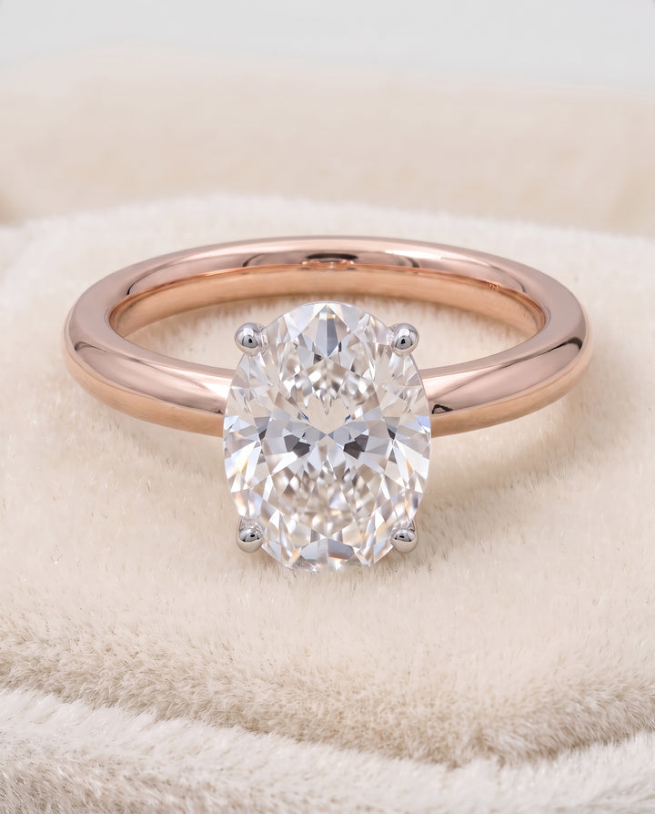 The Isolde Petite Knife Edge Solitaire Oval Engagement Ring Setting in 14K Rose Gold