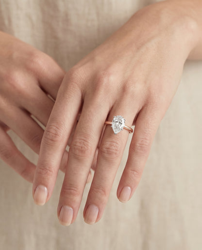 The Isolde Petite Knife Edge Solitaire Pear Engagement Ring Setting in 14K Rose Gold