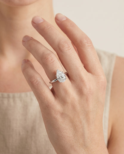 The Isolde Petite Knife Edge Solitaire Pear Engagement Ring Setting in Platinum