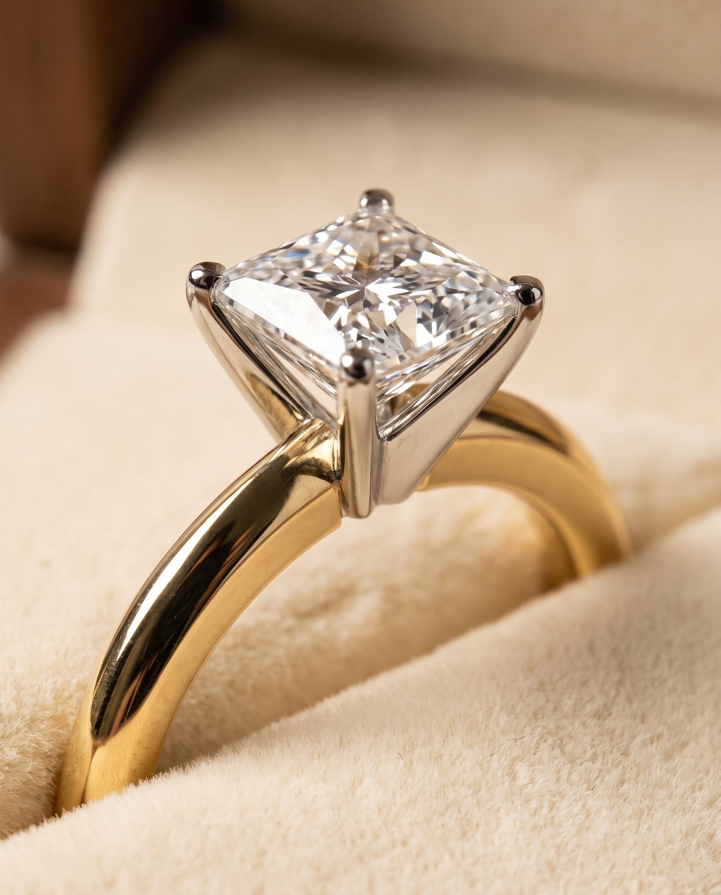 The Isolde Petite Knife Edge Solitaire Princess Cut Engagement Ring Setting in 18K Yellow Gold