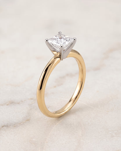 The Isolde Petite Knife Edge Solitaire Princess Cut Engagement Ring Setting in 18K Yellow Gold