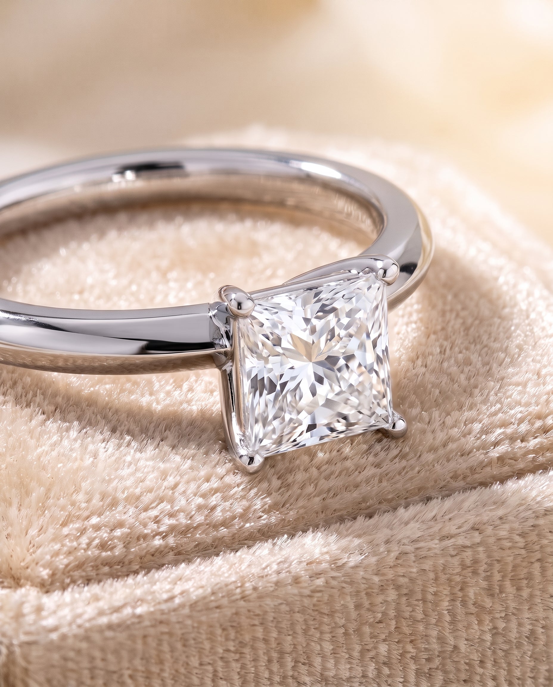 The Isolde Petite Knife Edge Solitaire Princess Cut Engagement Ring Setting in 18K White Gold