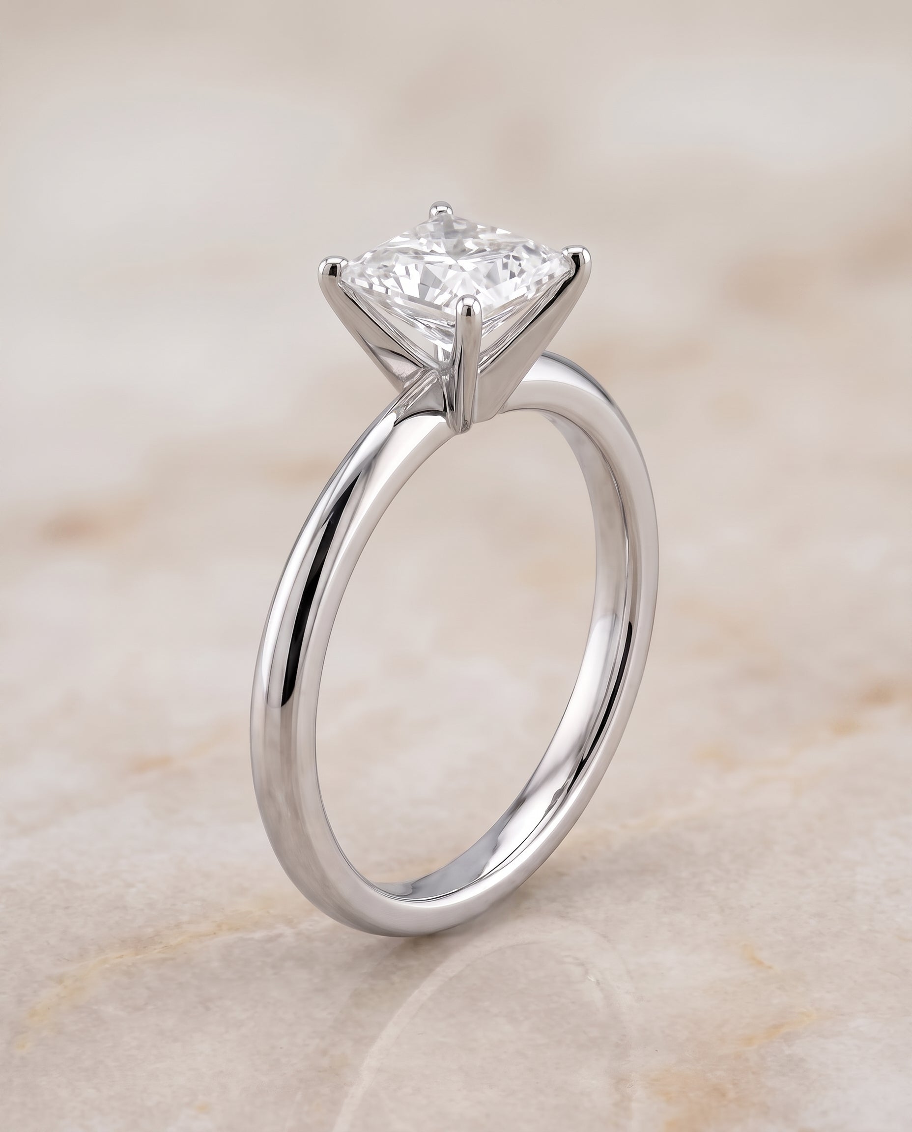 The Isolde Petite Knife Edge Solitaire Princess Cut Engagement Ring Setting in 18K White Gold