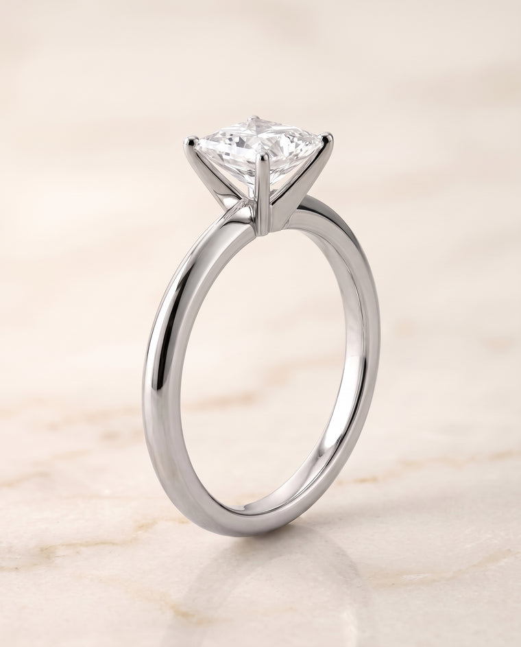 The Isolde Petite Knife Edge Solitaire Princess Cut Engagement Ring Setting in 18K White Gold