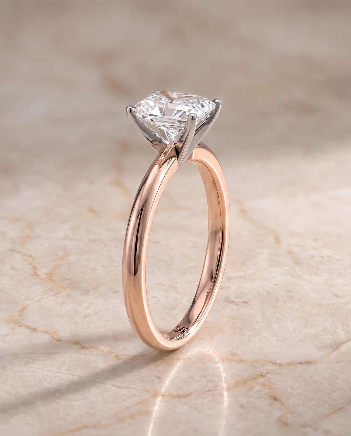 The Isolde Petite Knife Edge Solitaire Radiant Cut Engagement Ring Setting in 14K Rose Gold