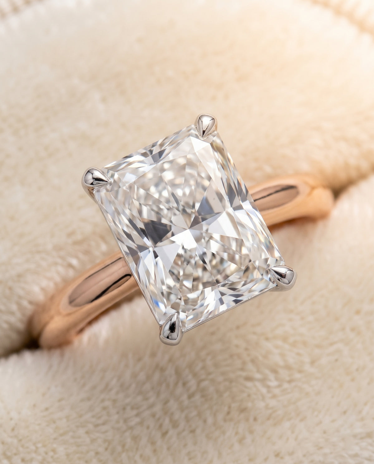 The Isolde Petite Knife Edge Solitaire Radiant Cut Engagement Ring Setting in 14K Rose Gold