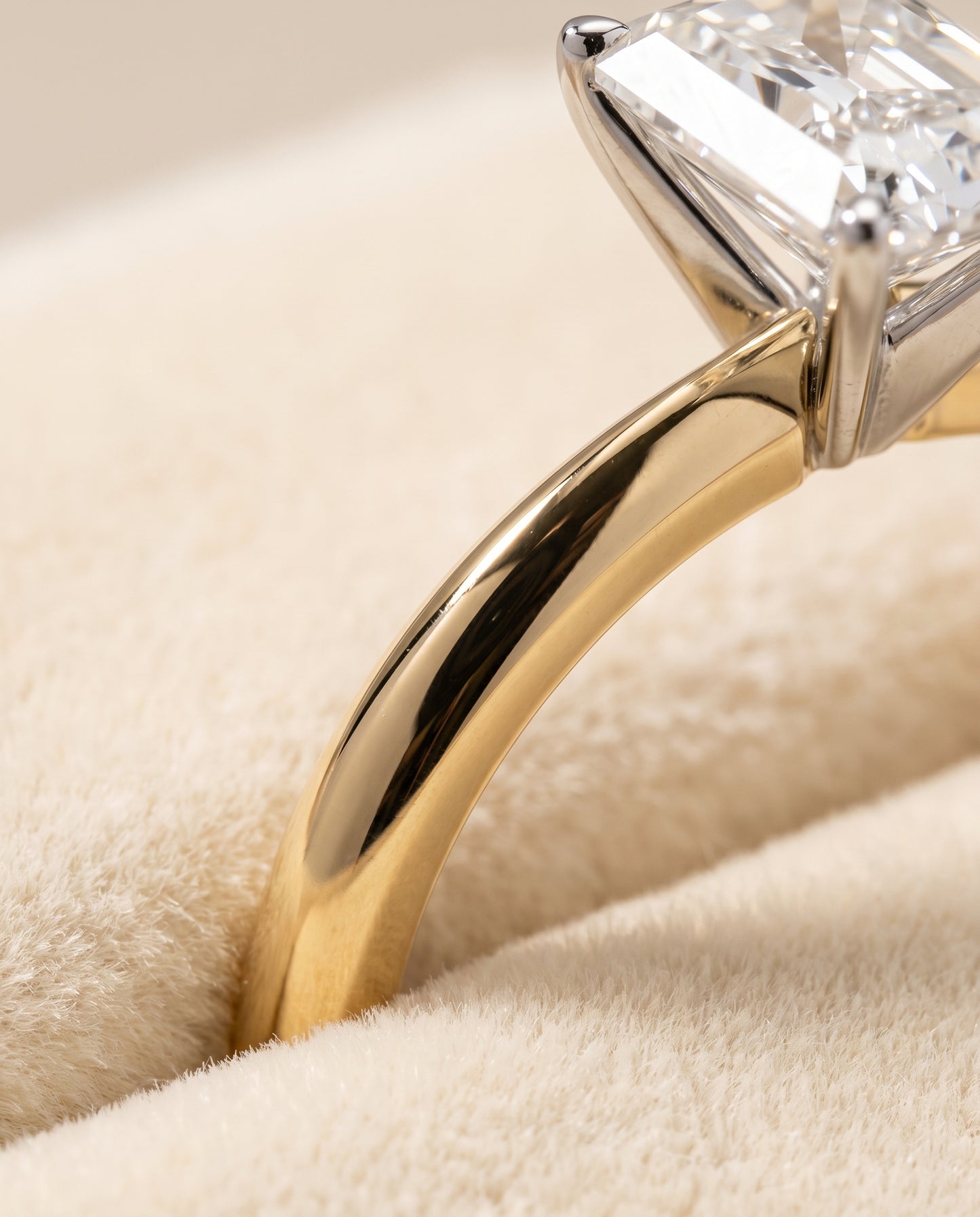 The Isolde Petite Knife Edge Solitaire Radiant Cut Engagement Ring Setting in 18K Yellow Gold