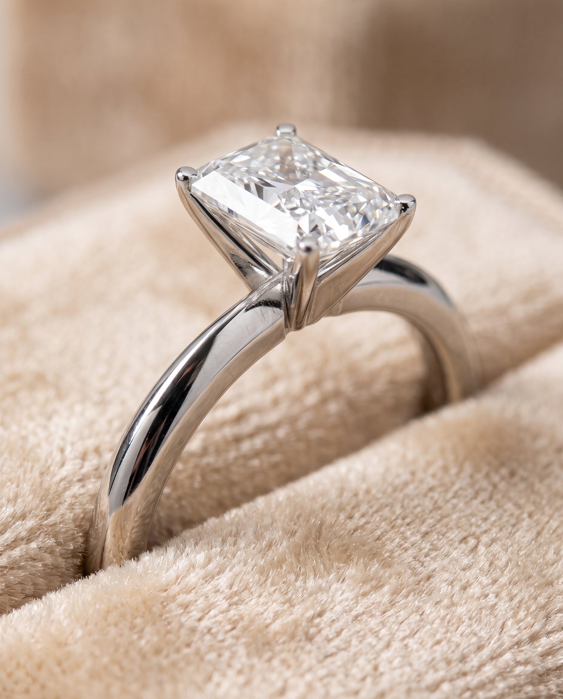 The Isolde Petite Knife Edge Solitaire Radiant Cut Engagement Ring Setting in Platinum
