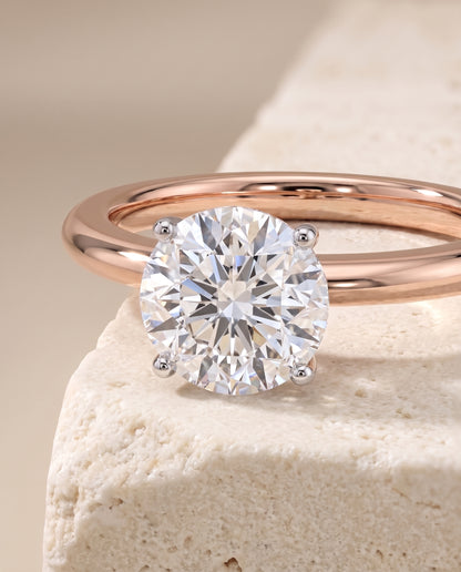 The Isolde Petite Knife Edge Solitaire Round Engagement Ring Setting in 14K Rose Gold