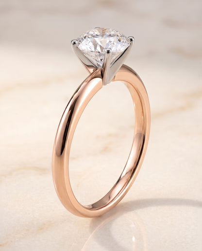 The Isolde Petite Knife Edge Solitaire Round Engagement Ring Setting in 14K Rose Gold