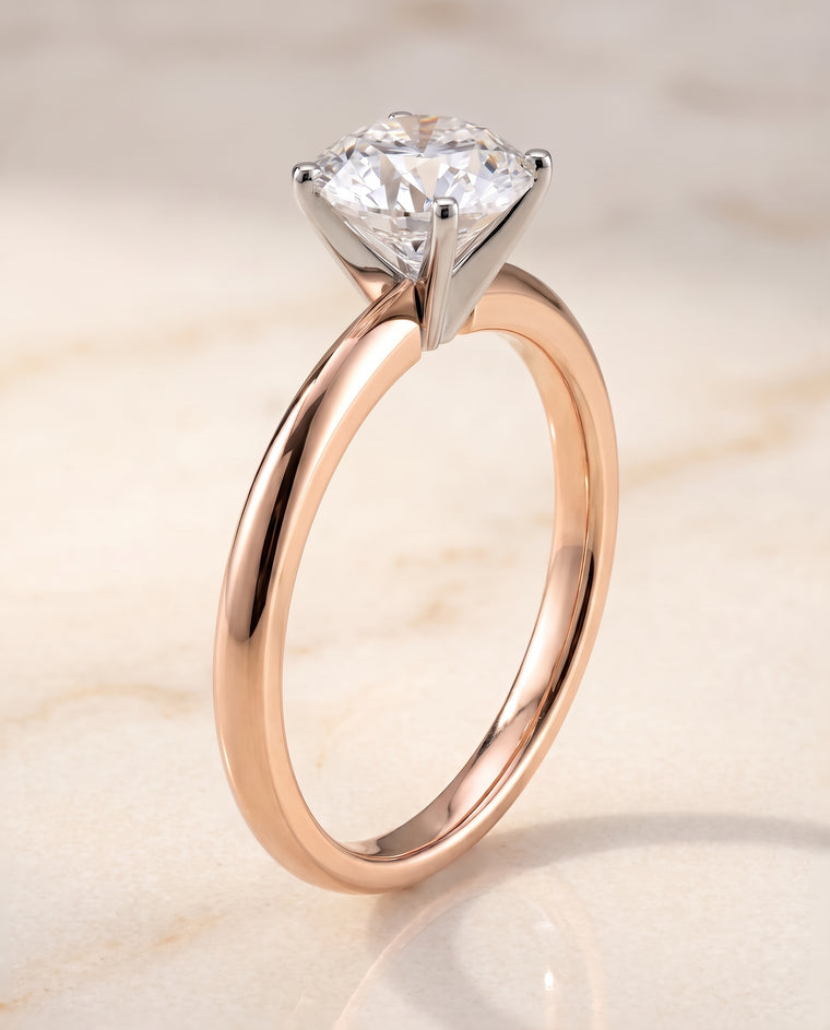 The Isolde Petite Knife Edge Solitaire Round Engagement Ring Setting in 14K Rose Gold