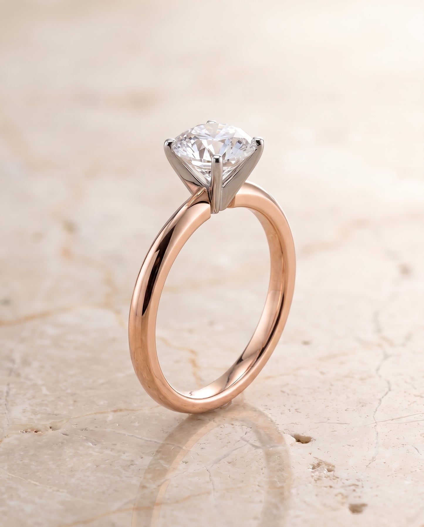 The Isolde Petite Knife Edge Solitaire Round Engagement Ring Setting in 14K Rose Gold