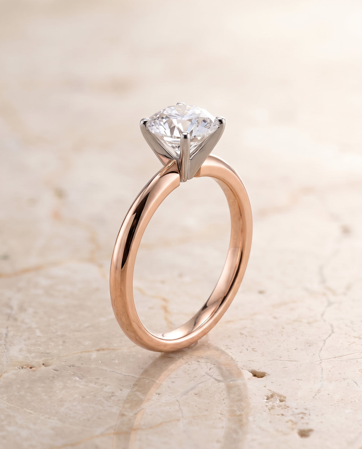 The Isolde Petite Knife Edge Solitaire Round Engagement Ring Setting in 14K Rose Gold