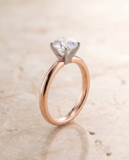 The Isolde Petite Knife Edge Solitaire Round Engagement Ring Setting in 14K Rose Gold