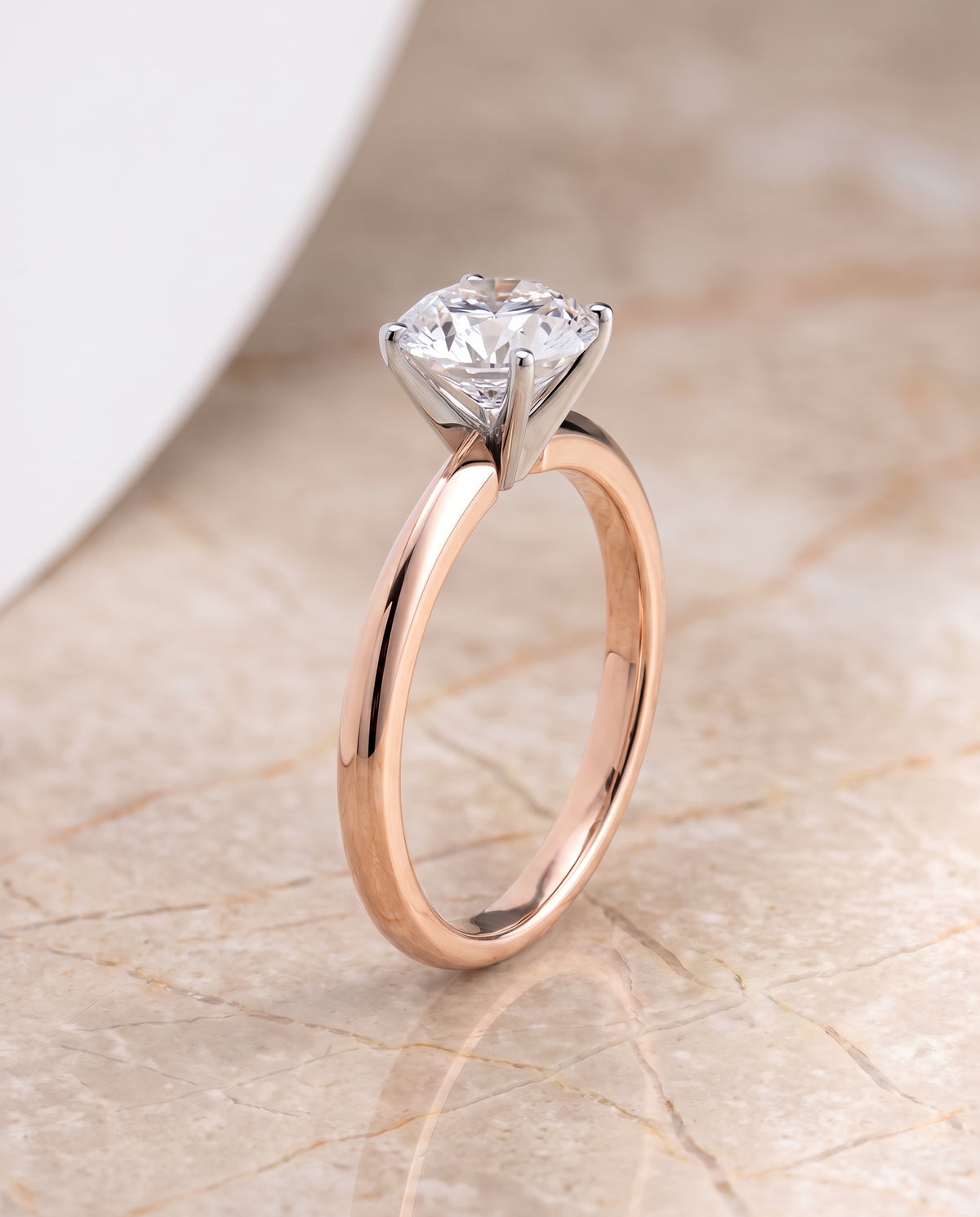 The Isolde Petite Knife Edge Solitaire Round Engagement Ring Setting in 14K Rose Gold