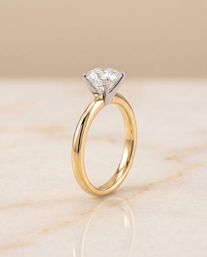 The Isolde Petite Knife Edge Solitaire Cushion Cut Engagement Ring Setting in 18K Yellow Gold