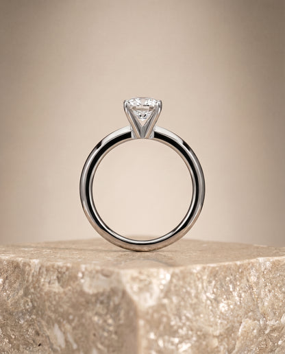 The Isolde Petite Knife Edge Solitaire Cushion Cut Engagement Ring Setting in 18K White Gold