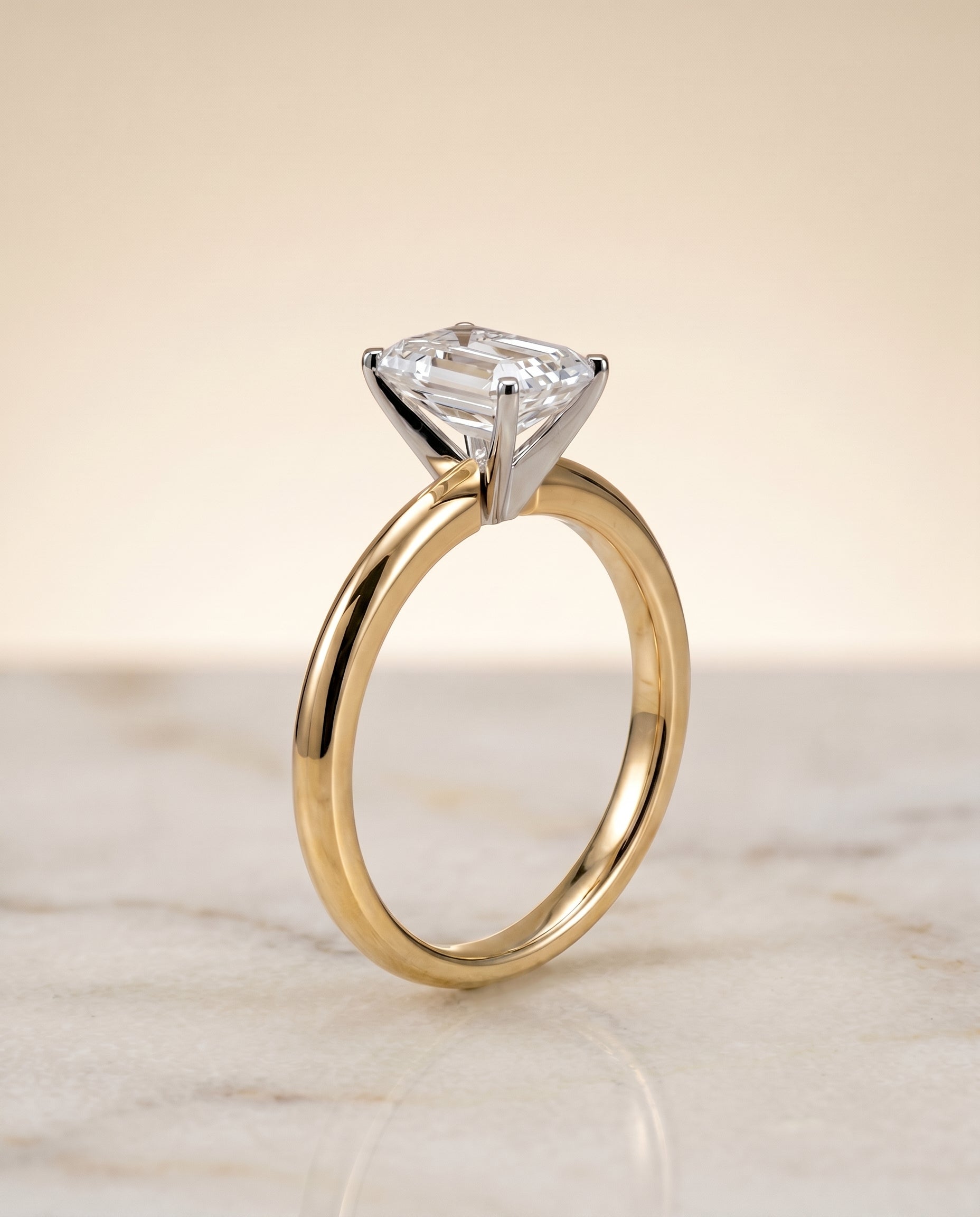 Petite Knife Edge Solitaire Cut styling on The Isolde emerald engagement ring setting | RockHer