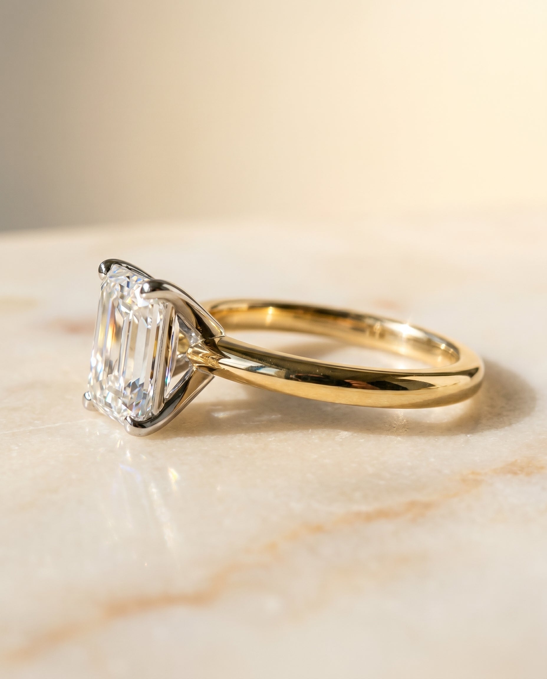 The Isolde setting for emerald diamonds, made to order in 18K Yellow Gold | RockHer