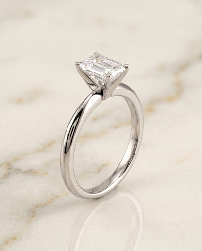 The Isolde Petite Knife Edge Solitaire Emerald Cut Engagement Ring Setting in Platinum