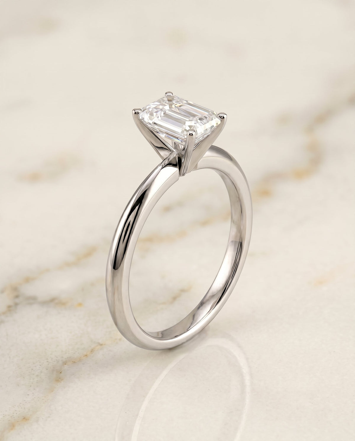 Isolde Select Knife Edge Solitaire Emerald Cut Lab Diamond Engagement Ring in 18K White Gold, front view | RockHer