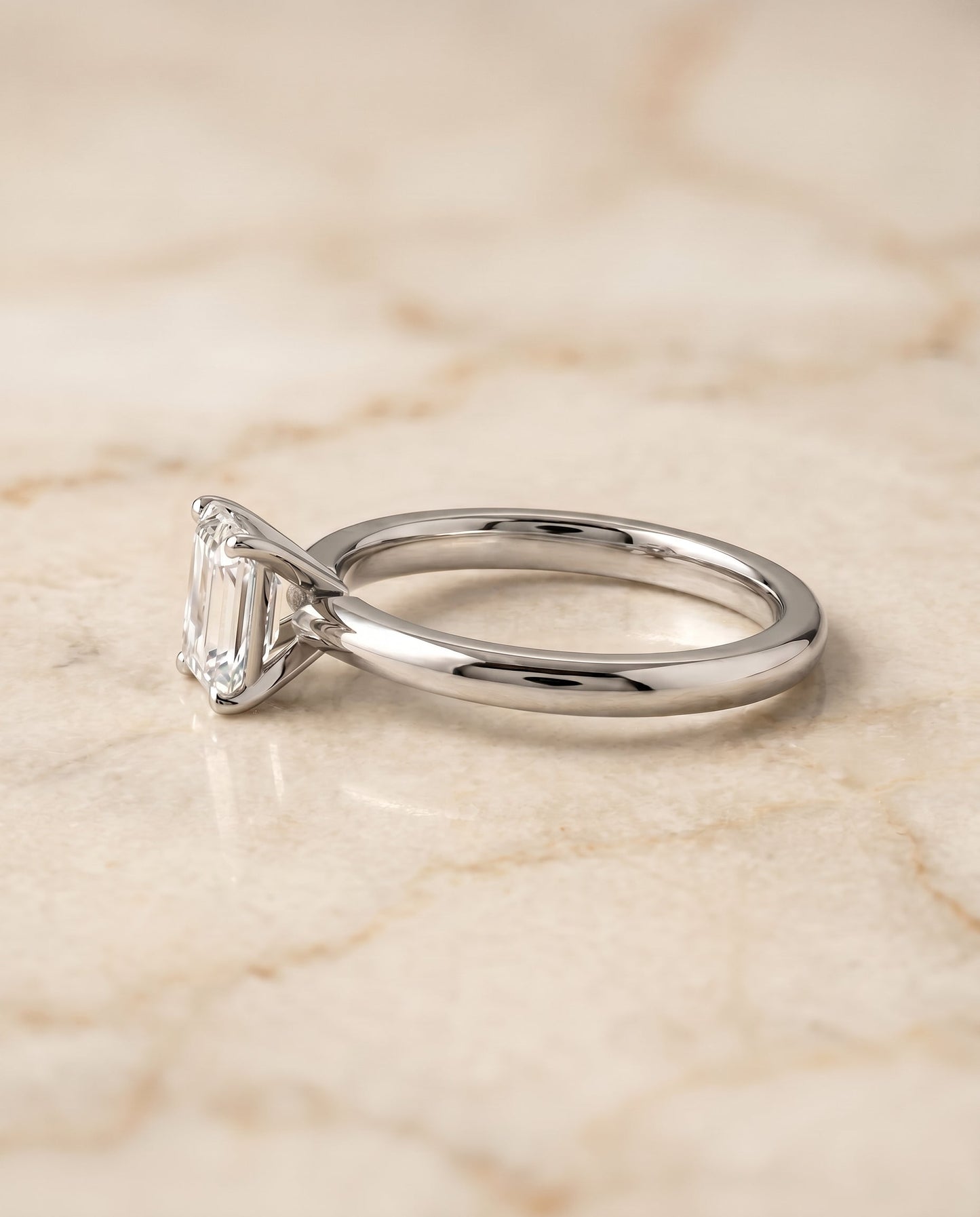 Isolde Select Knife Edge Solitaire Emerald Cut Lab Diamond Engagement Ring in 18K White Gold, side view | RockHer