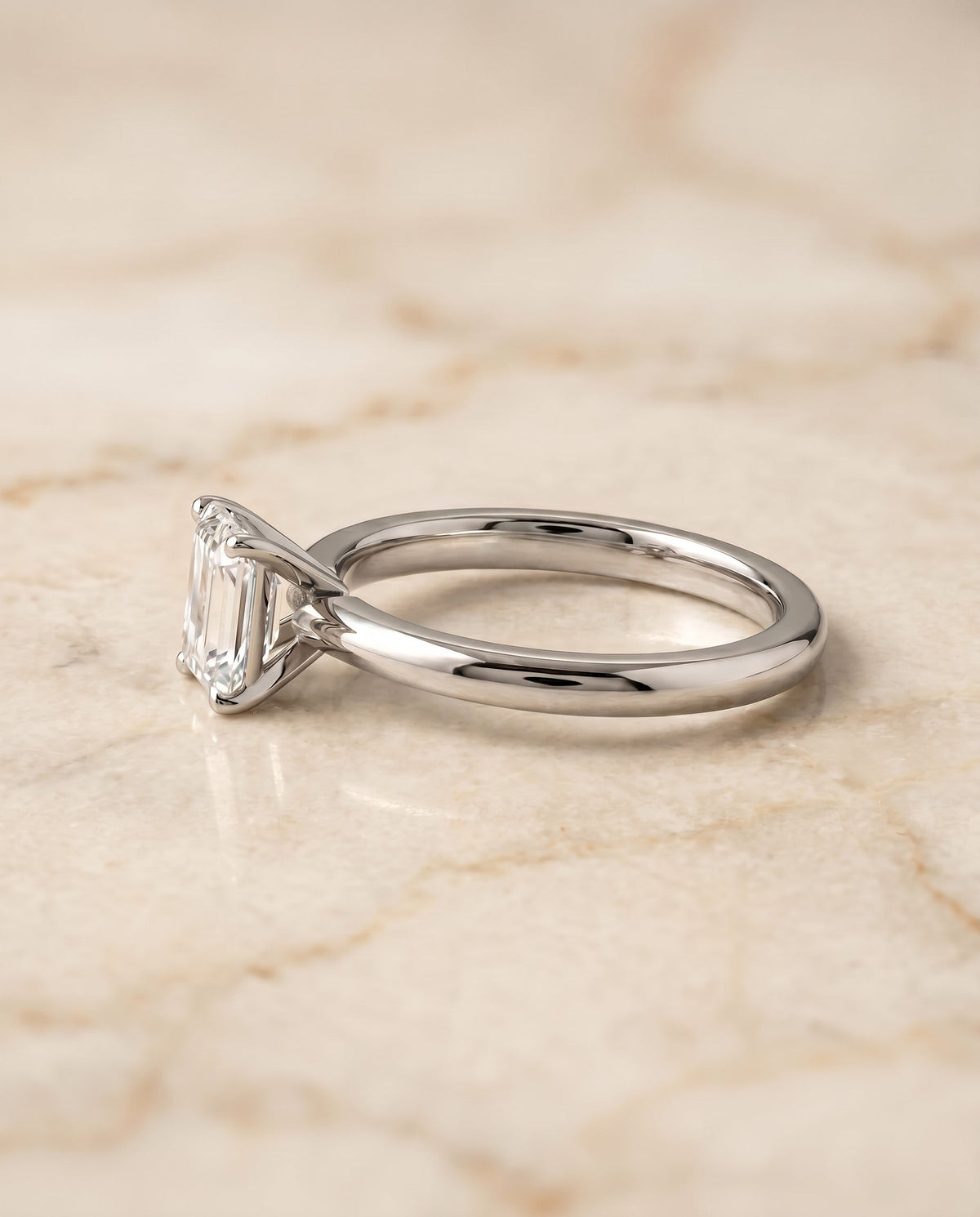 Isolde Select Knife Edge Solitaire Emerald Cut Lab Diamond Engagement Ring in 18K White Gold, side view | RockHer