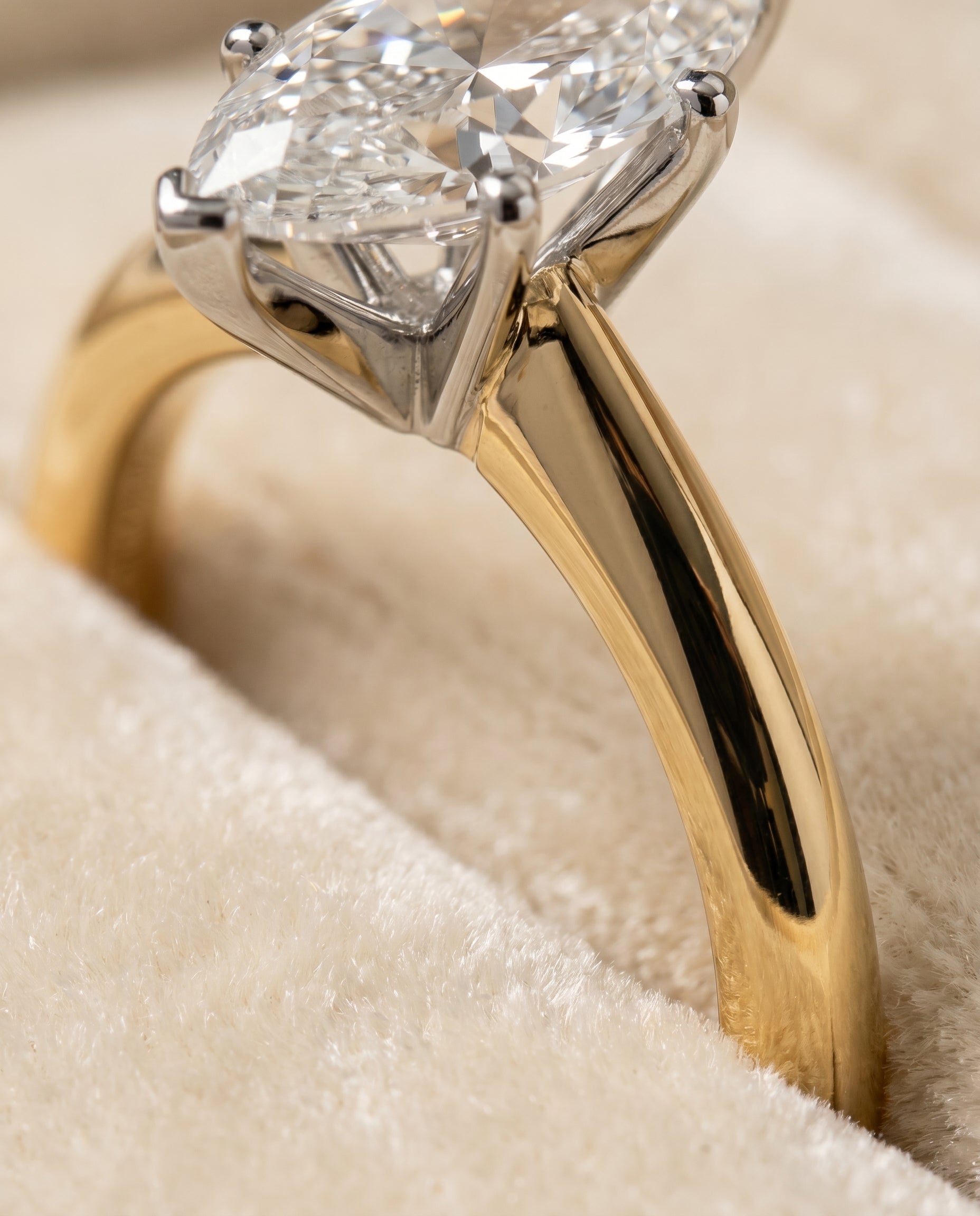 18K Yellow Gold band of The Isolde marquise engagement ring setting | RockHer