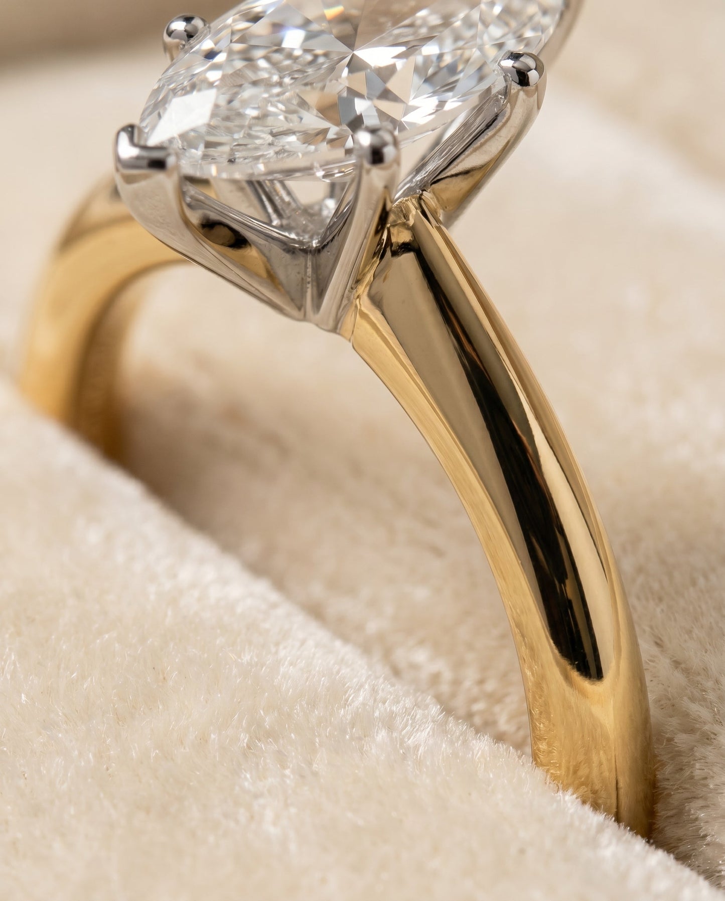 Isolde Select Knife Edge Solitaire Marquise Lab Diamond Engagement Ring in 18K Yellow Gold, detail view | RockHer