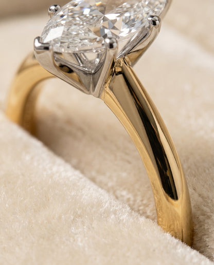 Isolde Select Knife Edge Solitaire Marquise Lab Diamond Engagement Ring in 18K Yellow Gold, detail view | RockHer