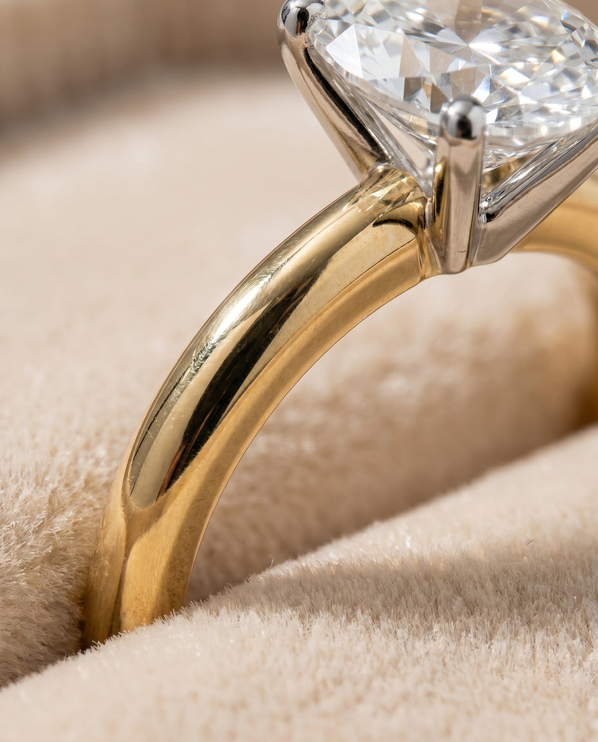 Isolde Select Knife Edge Solitaire Oval Lab Diamond Engagement Ring in 18K Yellow Gold, detail view | RockHer