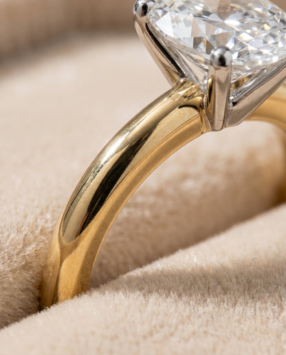 Isolde Select Knife Edge Solitaire Oval Lab Diamond Engagement Ring in 18K Yellow Gold, detail view | RockHer