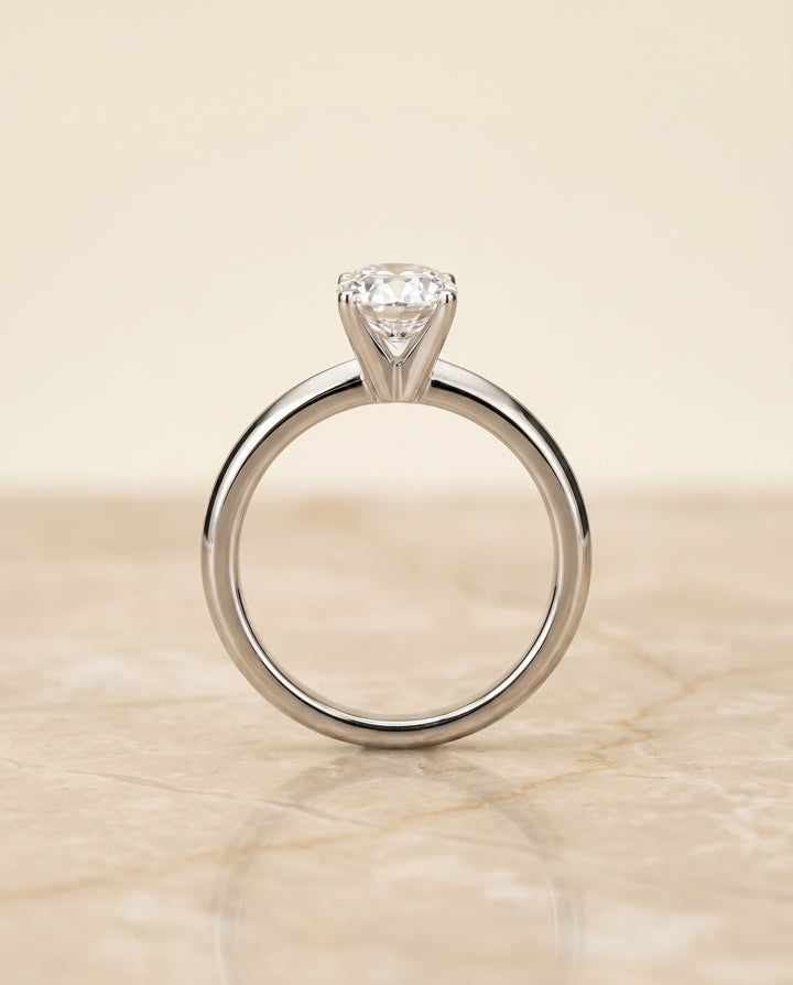 The Isolde Solitaire Engagement Ring Setting for Oval Diamonds in Platinum