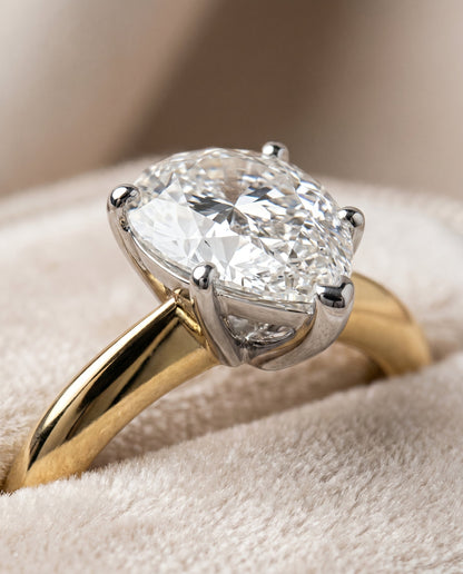 Isolde Select Knife Edge Solitaire Pear Lab Diamond Engagement Ring in 18K Yellow Gold, detail view | RockHer