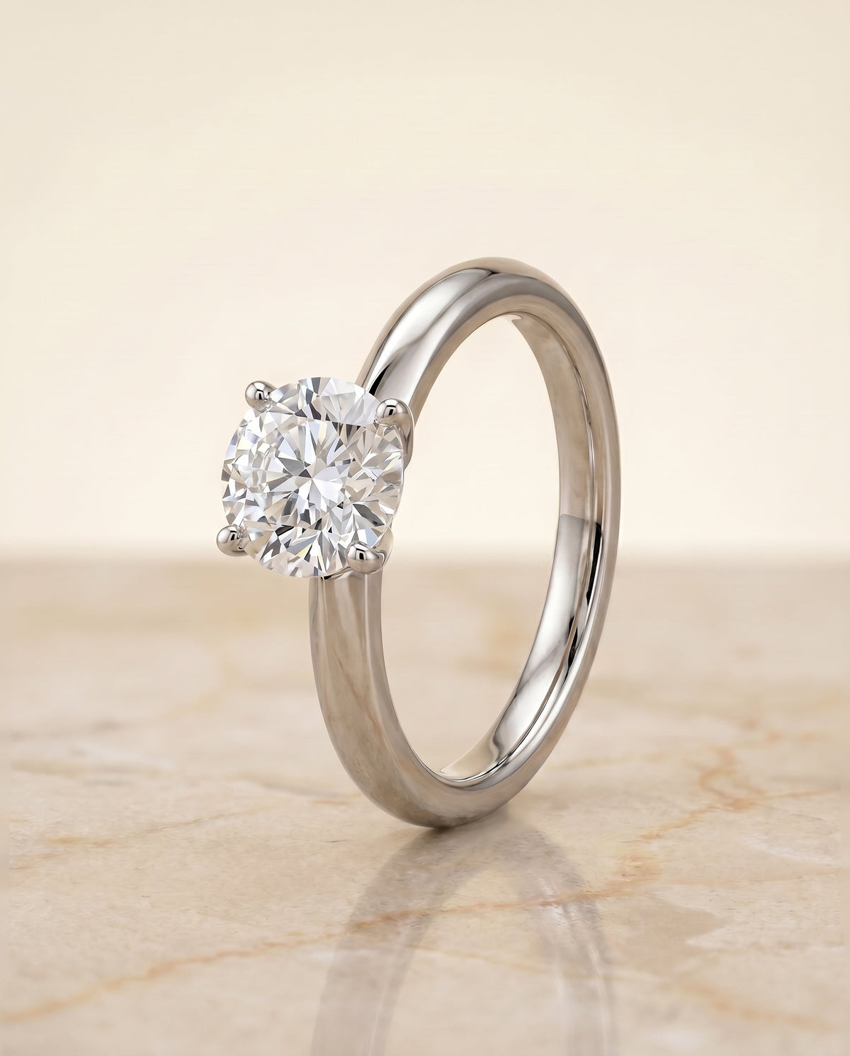 Isolde Select Knife Edge Solitaire Round Lab Diamond Engagement Ring in 18K White Gold, front view | RockHer
