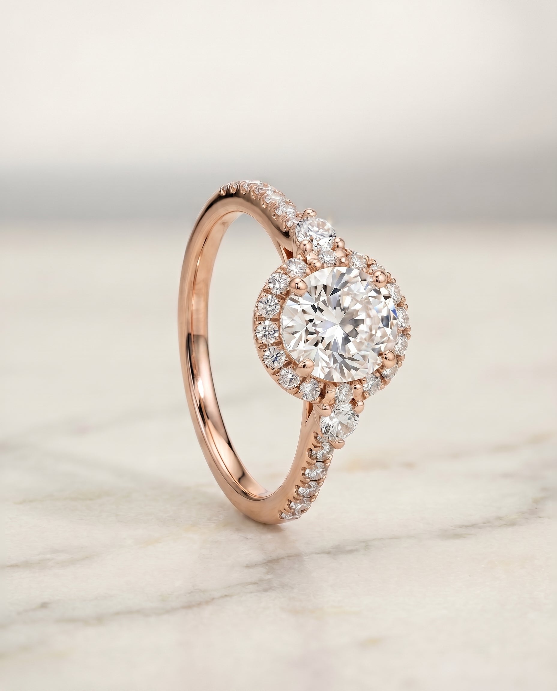 Three Stone Delicate Halo styling on The Ivy oval engagement ring setting | RockHer