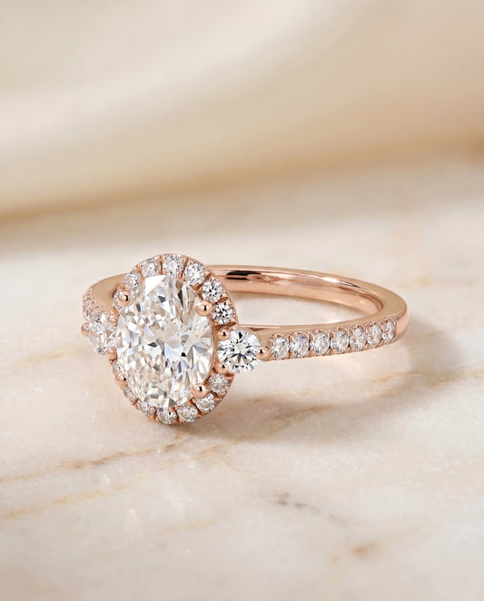 The Ivy Halo Engagement Ring Setting for Oval Diamonds in 14K Rose Gold