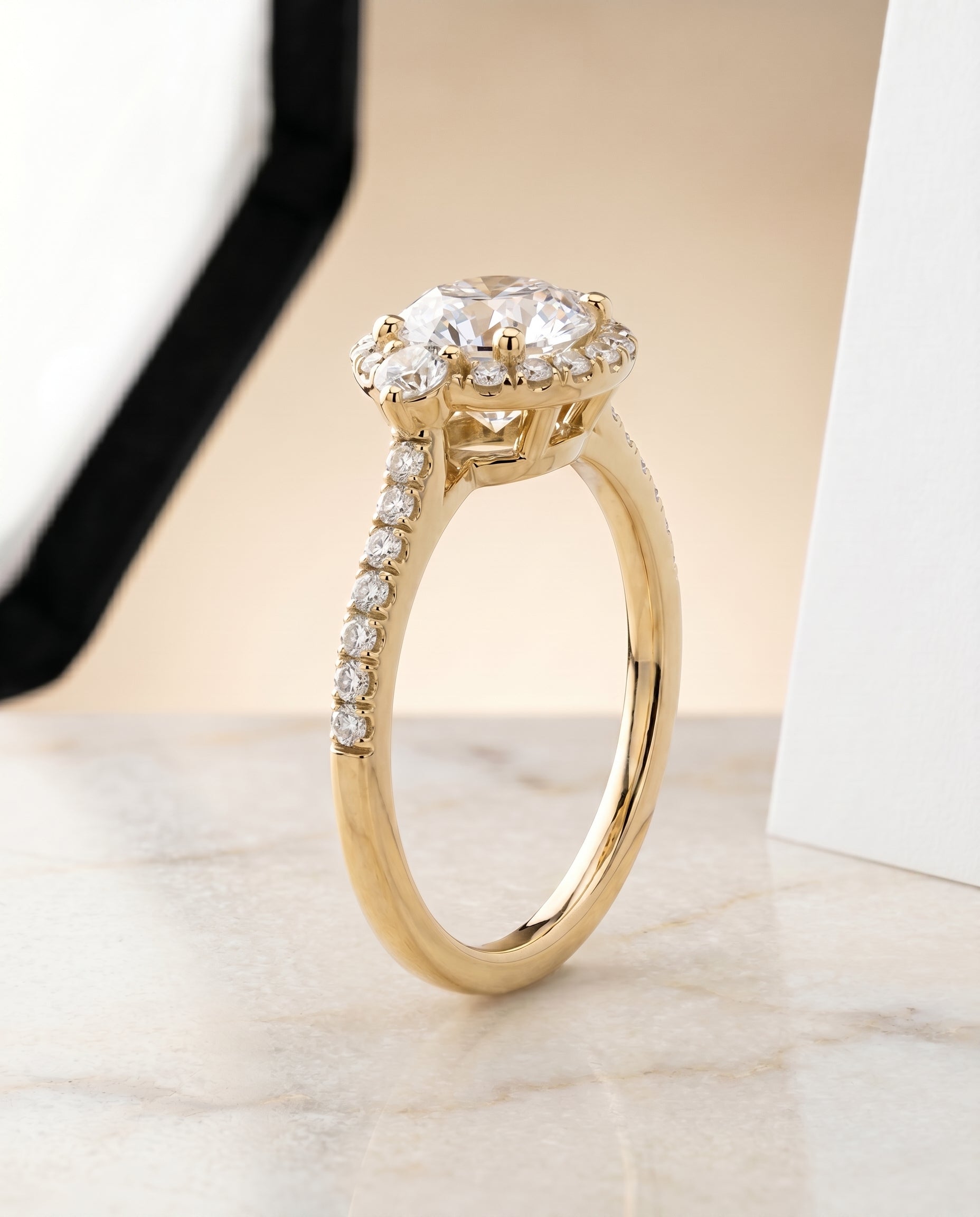 Ivy Select Halo Round Lab Diamond Engagement Ring in 18K Yellow Gold, front view | RockHer