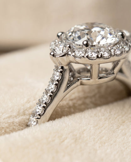 Ivy Select Halo Round Lab Diamond Engagement Ring in 18K White Gold, detail view | RockHer