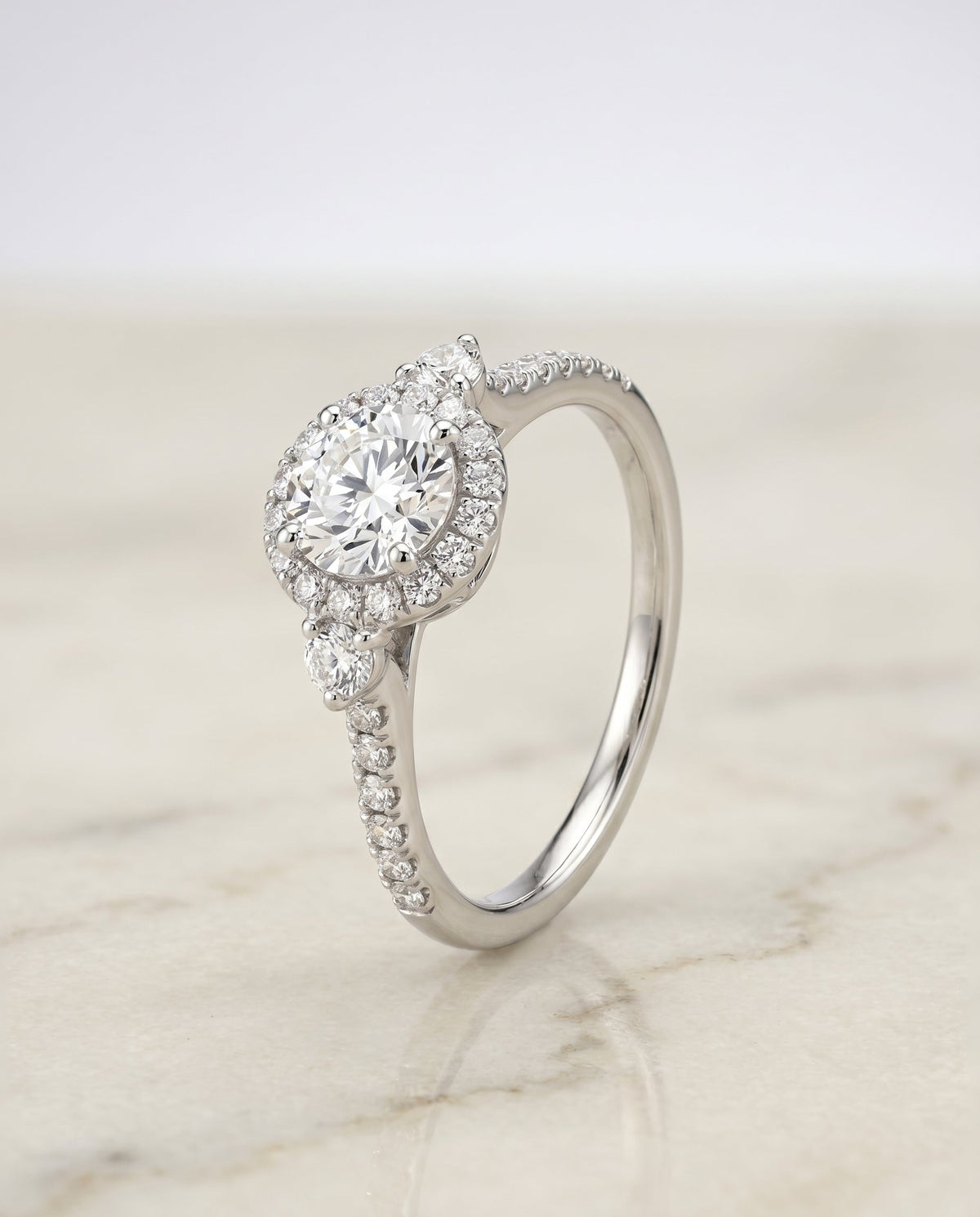 Ivy Select Halo Round Lab Diamond Engagement Ring in 18K White Gold, front view | RockHer