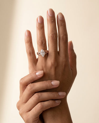 The Janis Hand Engraved Milgrain Vintage Solitaire Marquise Engagement Ring Setting in 14K Rose Gold