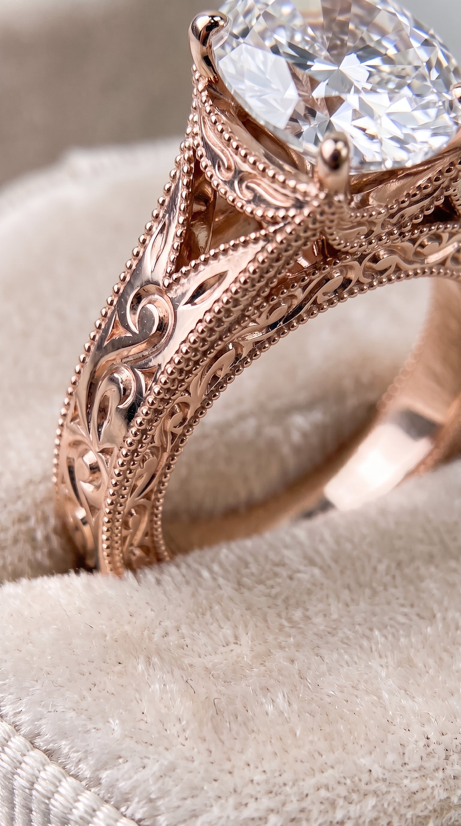 14K Rose Gold band of The Janis oval engagement ring setting | RockHer