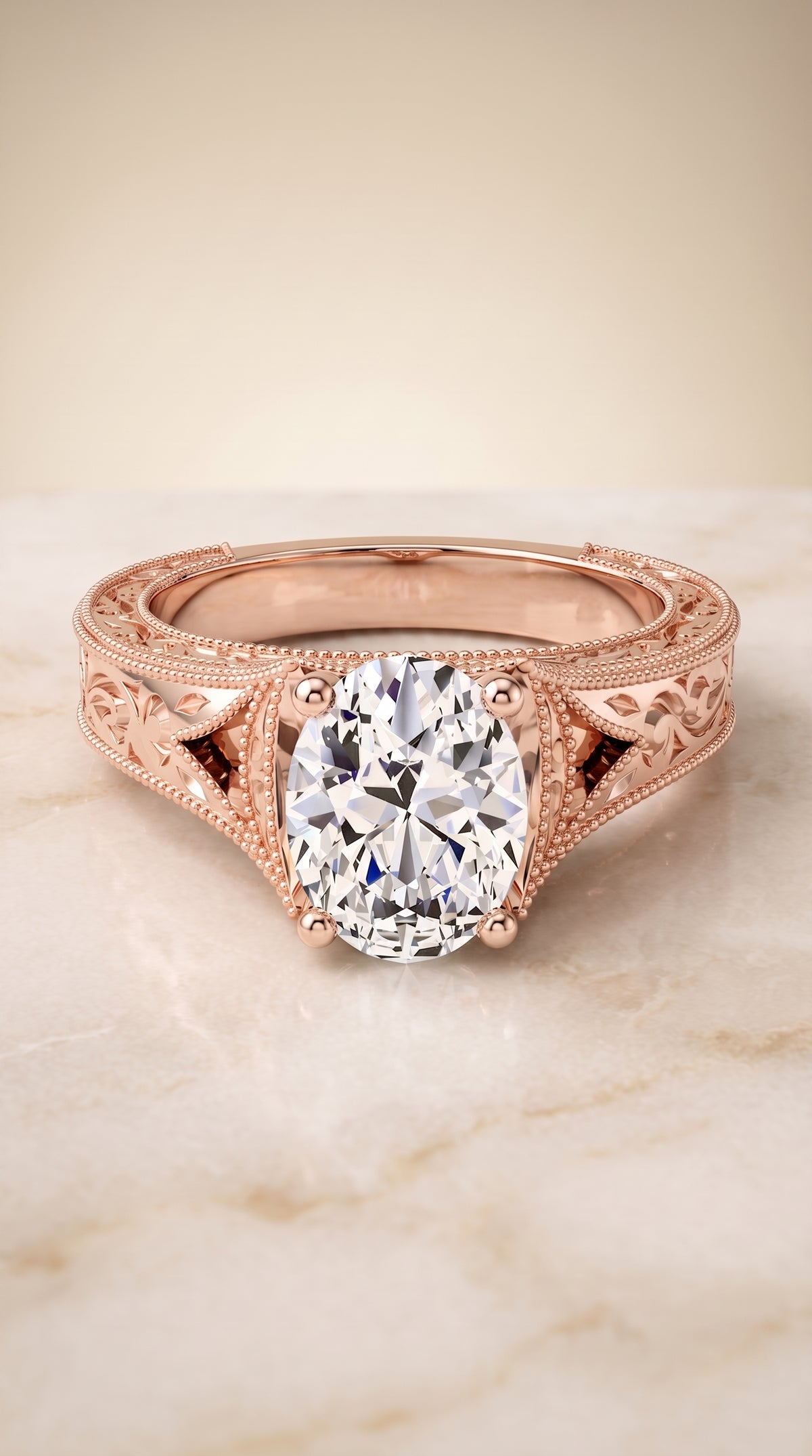 The Janis oval engagement ring setting in 14K Rose Gold | RockHer