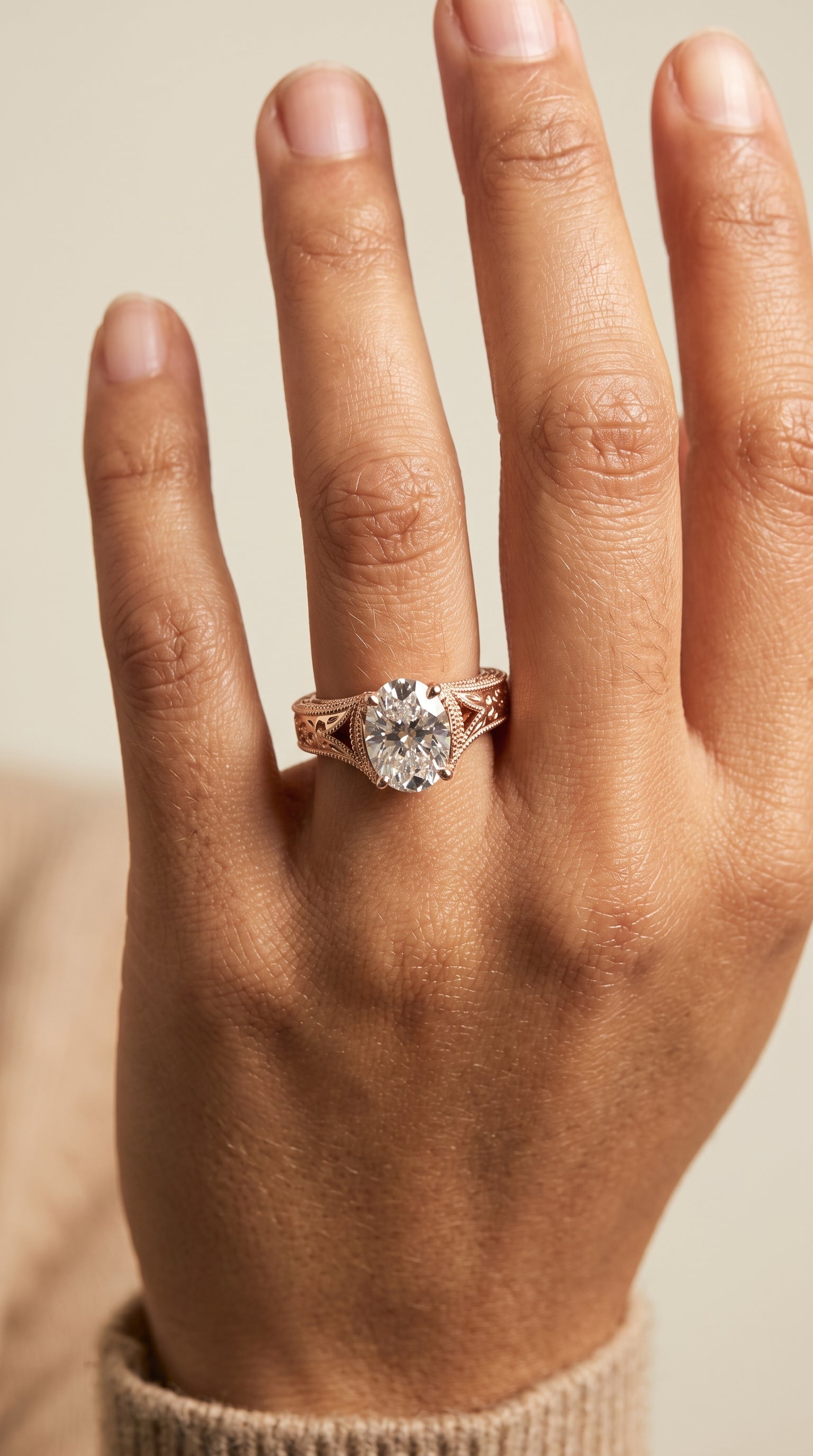 The Janis engagement ring setting in 14K Rose Gold, hand engraved milgrain vintage solitaire design | RockHer
