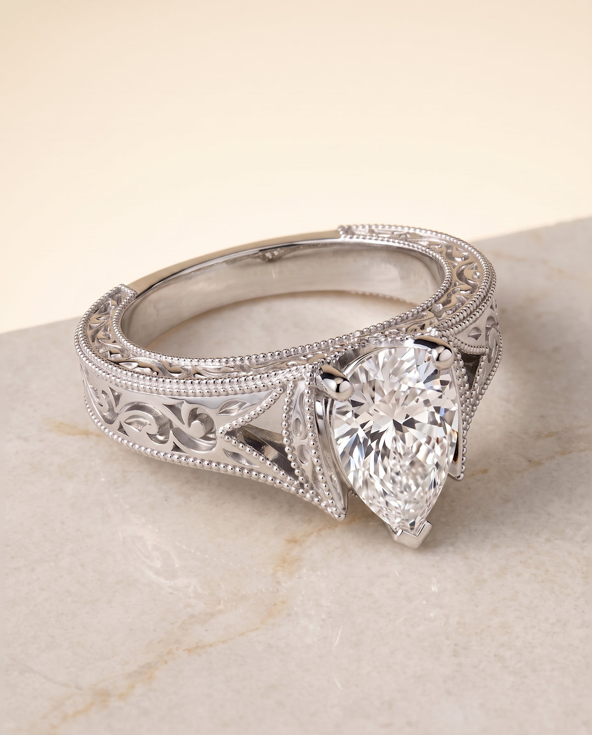 The Janis pear engagement ring setting in Platinum | RockHer