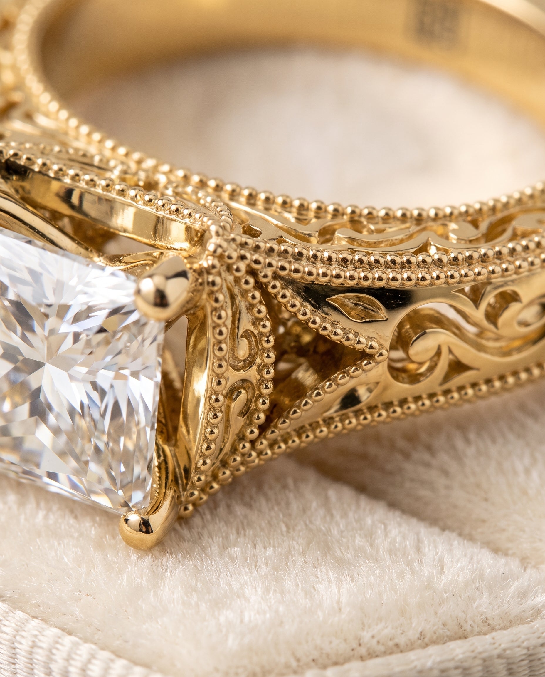 18K Yellow Gold band of The Janis princess engagement ring setting | RockHer
